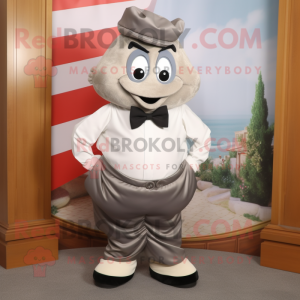 Gray Oyster mascot costume character dressed with a Polo Tee and Bow ties