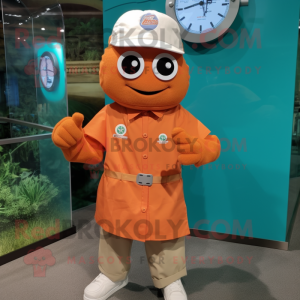 Rust Orange mascot costume character dressed with a Poplin Shirt and Bracelet watches