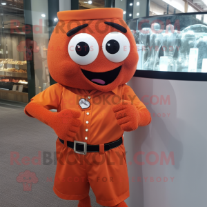 Rust Orange mascot costume character dressed with a Poplin Shirt and Bracelet watches