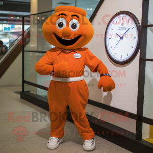 Rust Orange mascot costume character dressed with a Poplin Shirt and Bracelet watches