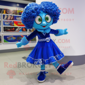 Blue Irish Dancing Shoes mascot costume character dressed with a Cocktail Dress and Scarf clips