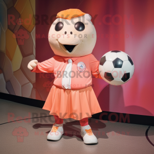 Peach Soccer Ball mascot costume character dressed with a Playsuit and Shawl pins