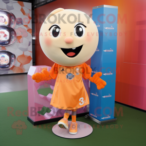 Peach Soccer Ball mascot costume character dressed with a Playsuit and Shawl pins
