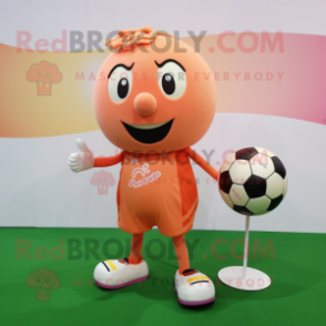 Peach Soccer Ball mascot costume character dressed with a Playsuit and Shawl pins