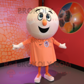 Peach Soccer Ball mascot costume character dressed with a Playsuit and Shawl pins