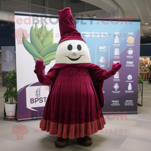 Maroon Beet mascot costume character dressed with a Maxi Skirt and Shawls