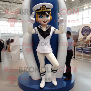 Navy Acrobat mascot costume character dressed with a Mini Dress and Rings