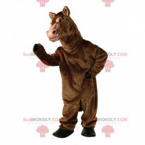 Mascotte cavallo marrone, costume da grande cavallo realistico