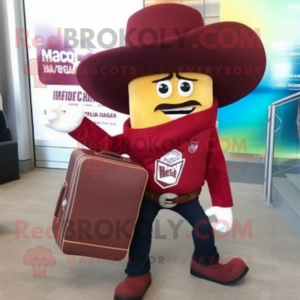 Maroon Nachos mascot costume character dressed with a Skinny Jeans and Briefcases