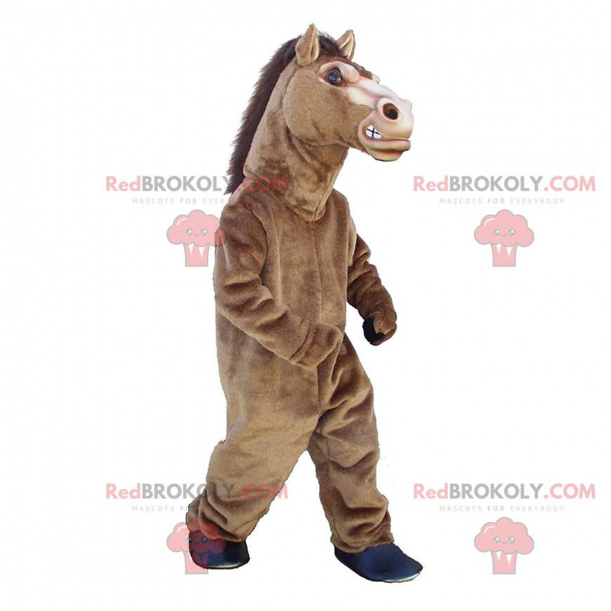 Bruin paard mascotte, realistisch groot paard kostuum -