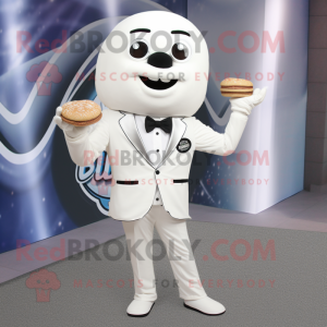 White Bagels mascot costume character dressed with a Suit and Belts