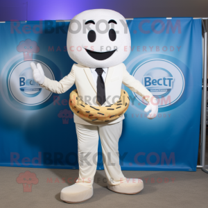 White Bagels mascot costume character dressed with a Suit and Belts