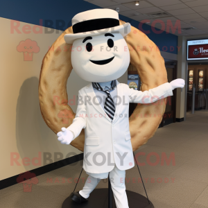 White Bagels mascot costume character dressed with a Suit and Belts