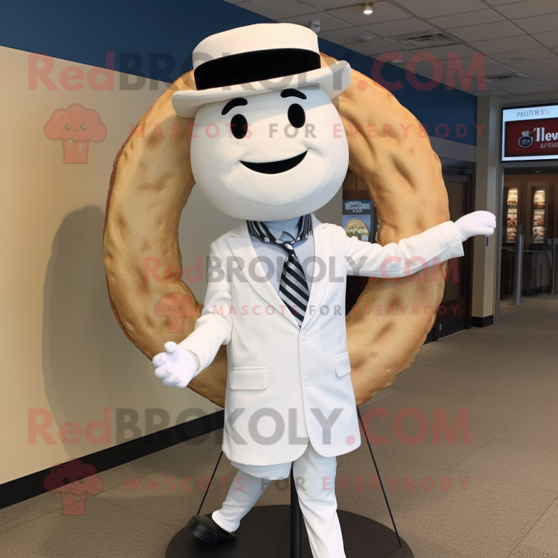 White Bagels mascot costume character dressed with a Suit and Belts