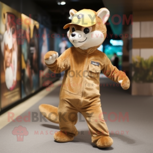 Gold Marten mascot costume character dressed with a Jumpsuit and Hats