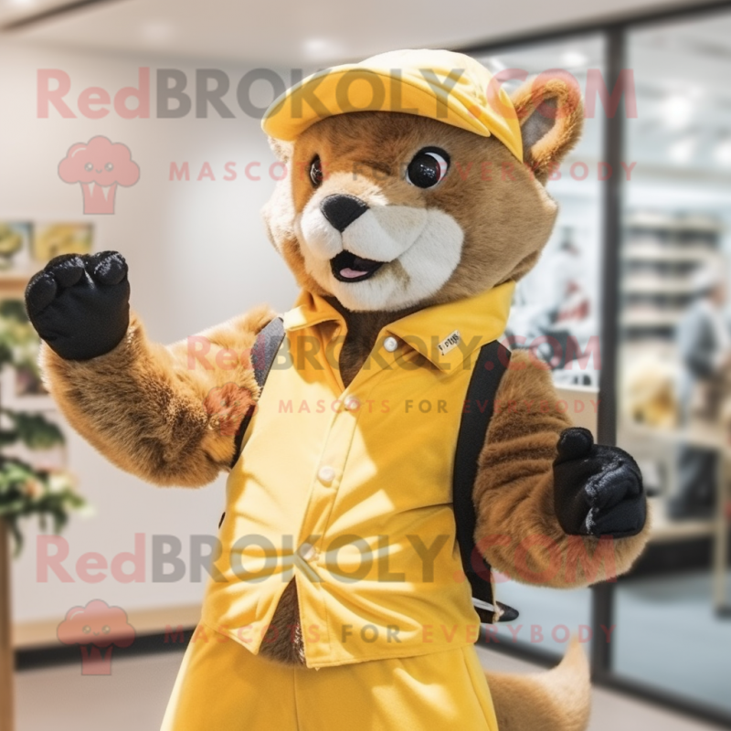 Gold Marten mascot costume character dressed with a Jumpsuit and Hats Gold Marten mascot costume character dressed with a Jumpsuit and Hats