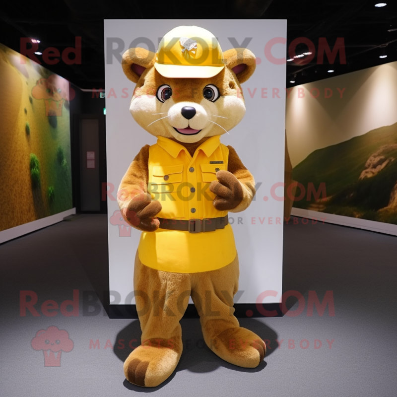 Gold Marten mascot costume character dressed with a Jumpsuit and Hats Gold Marten mascot costume character dressed with a Jumpsuit and Hats