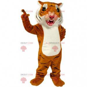 Mascota de tigre naranja, blanco y negro que parece feroz -