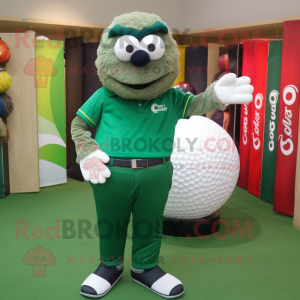Forest Green Golf Ball mascot costume character dressed with a Capri Pants and Clutch bags