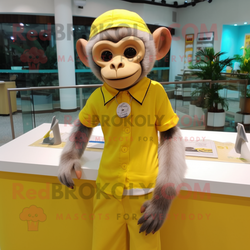 Lemon Yellow Capuchin Monkey mascot costume character dressed with a Pencil Skirt and Bracelets