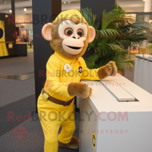 Lemon Yellow Capuchin Monkey mascot costume character dressed with a Pencil Skirt and Bracelets