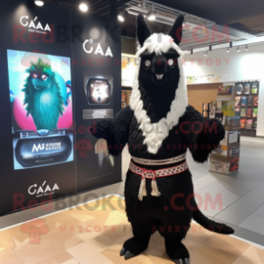 Black Llama mascot costume character dressed with a Swimwear and Shawls