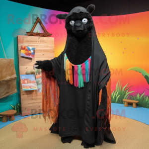 Black Llama mascot costume character dressed with a Swimwear and Shawls