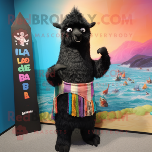 Black Llama mascot costume character dressed with a Swimwear and Shawls