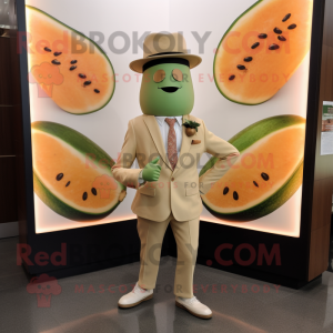 Tan Melon mascot costume character dressed with a Blazer and Cufflinks