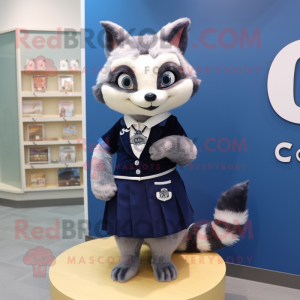 Navy Civet mascot costume character dressed with a Pencil Skirt and Brooches