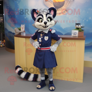 Navy Civet mascot costume character dressed with a Pencil Skirt and Brooches