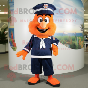 Navy Orange mascot costume character dressed with a Bermuda Shorts and Shoe laces