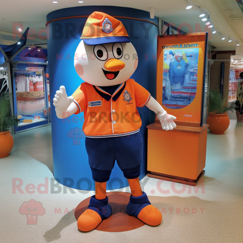 Navy Orange mascot costume character dressed with a Bermuda Shorts and Shoe laces