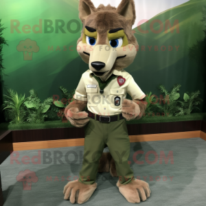 Olive Wolf mascot costume character dressed with a Dress Shirt and Belts