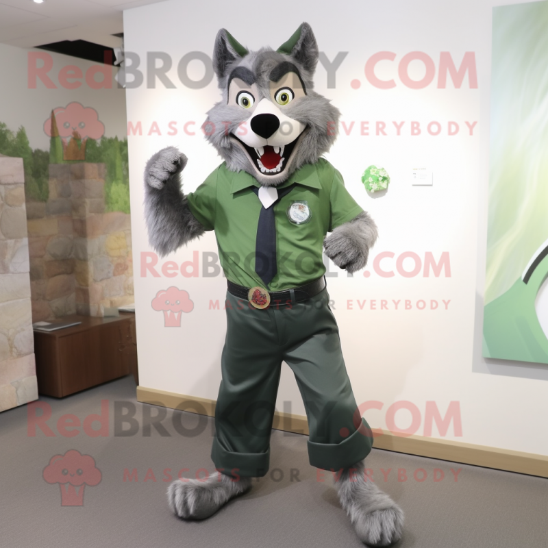 Olive Wolf mascot costume character dressed with a Dress Shirt and Belts