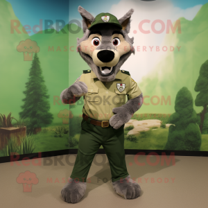 Olive Wolf mascot costume character dressed with a Dress Shirt and Belts