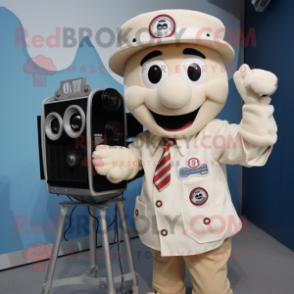 Cream Camera mascot costume character dressed with a Button-Up Shirt and Caps