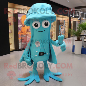 Cyan blæksprutte maskot...