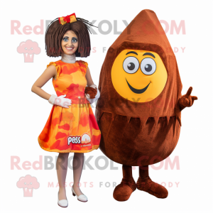 Rust Paella mascot costume character dressed with a Mini Dress and Hairpins