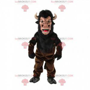 Mascotte de buffle marron, costume de buffle avec des cornes -