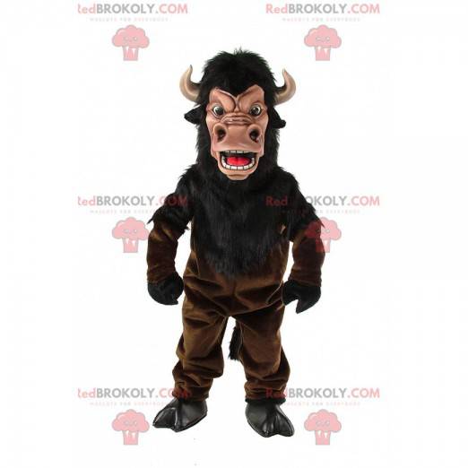 Brown buffalo mascot, buffalo costume with horns -