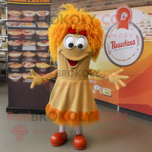 Rust Paella mascot costume character dressed with a Mini Dress and Hairpins