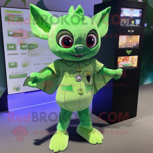 Green Bat mascot costume character dressed with a Romper and Coin purses