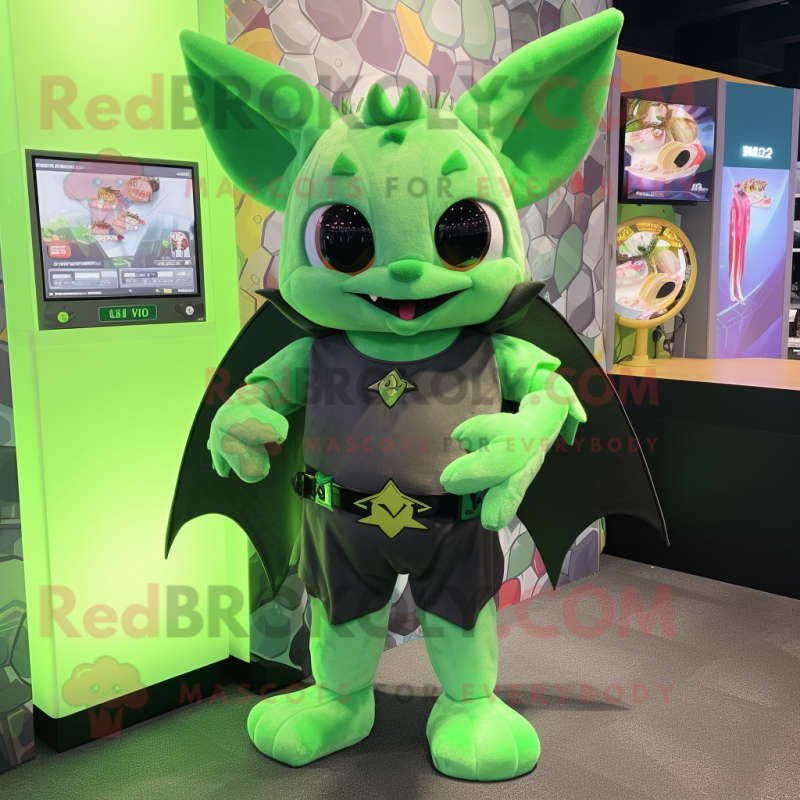 Green Bat mascot costume character dressed with a Romper and Coin purses