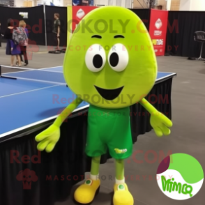 Lime Green Ping Pong Table mascot costume character dressed with a Flannel Shirt and Shoe laces