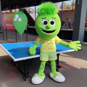 Lime Green Ping Pong Table mascot costume character dressed with a Flannel Shirt and Shoe laces