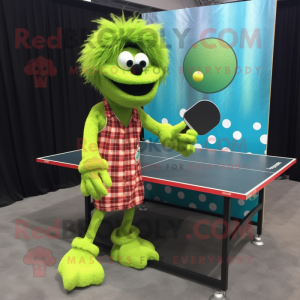 Lime Green Ping Pong Table mascot costume character dressed with a Flannel Shirt and Shoe laces