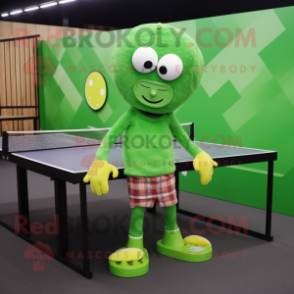 Lime Green Ping Pong Table mascot costume character dressed with a Flannel Shirt and Shoe laces