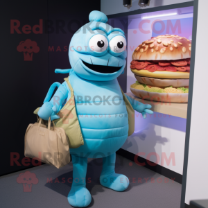 Cyan Burgers mascot costume character dressed with a Turtleneck and Tote bags