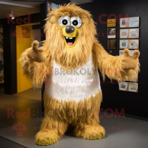 Gold Yeti mascot costume character dressed with a Pencil Skirt and Cummerbunds